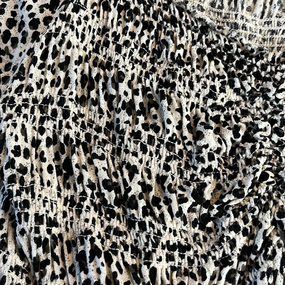 URBAN OUTFITTERS | Shaina Leopard Print Ruched Long Sleeve Crop Top, size large - Picture 4 of 7